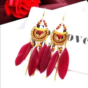 Boho Feather Dangle Drop Earrings